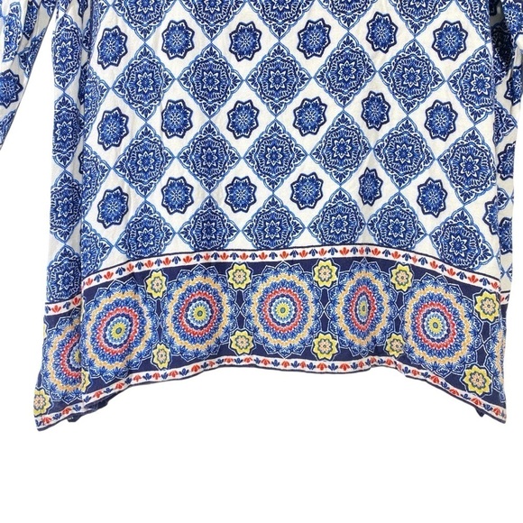 Ruby Rd. women's plus size 1X Riviera boho medallion blue white pullover top - Picture 5 of 7